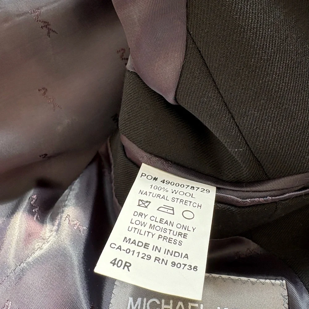 EUC Men’s Michael Kors Black Stretch Wool Suit Size 40 Regular 40R Inseam 30” - Picture 5 of 5